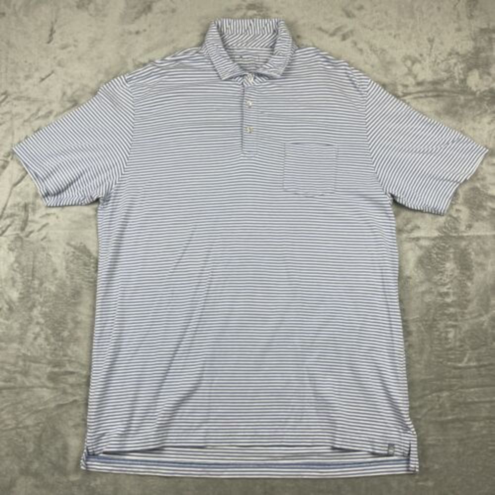 Peter Millar Polo Shirt L Blue Lightweight Seaside Wash Pocket Mens Embroidered